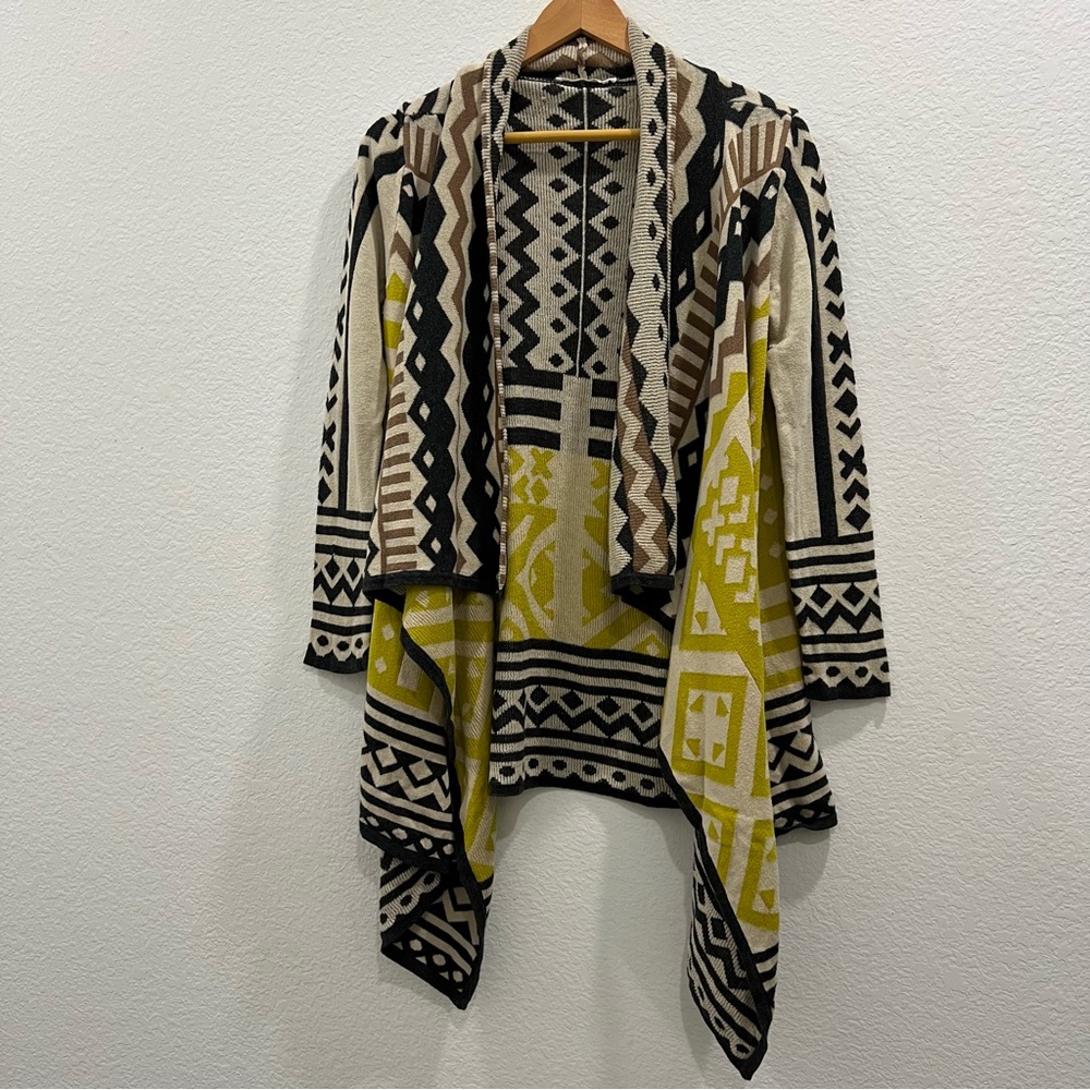Ellison Cardigan, Black, Tan, Yellow, Aztec,‎ Geometric Pattern Size Small